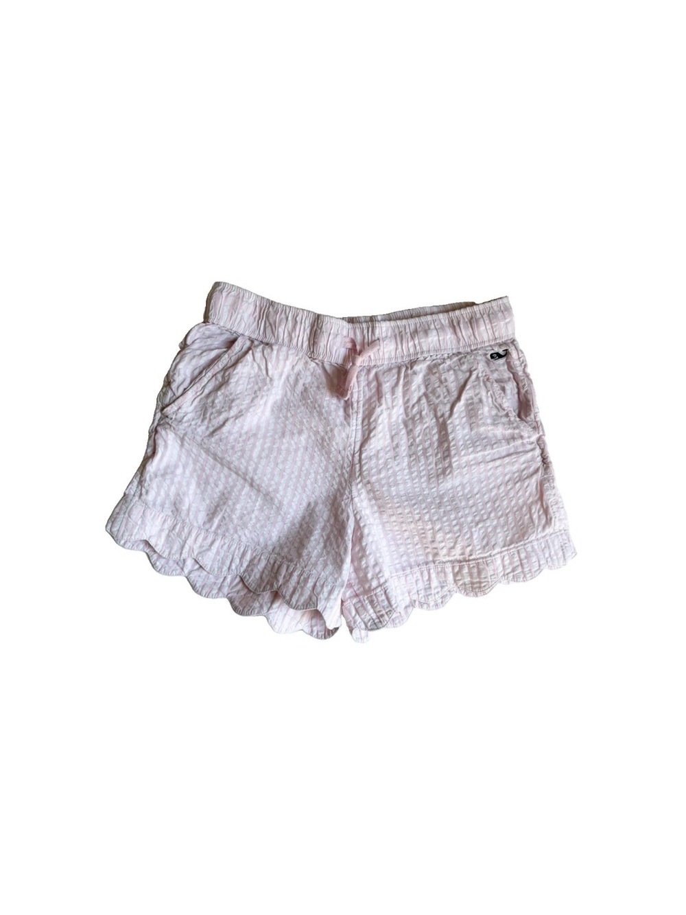 Vineyard Vines S 7/8 Light Pink White Seersucker Scalloped Hem Kids Shorts